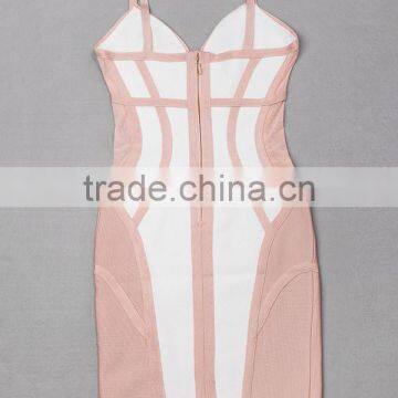 New Arrival Hot Fashion 2015 Cut Sexy V Neck Bodycon HL Spaghetti Strap Bandage Dress Cocktail Party Dress photo-4