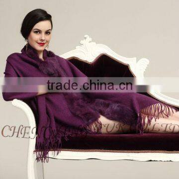 CX-B-P-28B Fashion Pashmina Shawls 100% Wool Real Rabbit Fur Pashmina Scarf photo-2