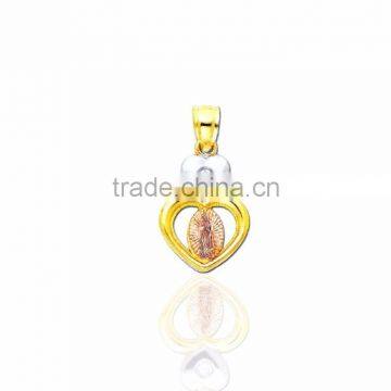 Three tone plated mother mary with one flush diamond pendant