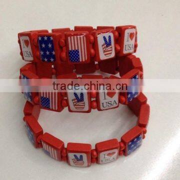 USA nation flag logo beads wood bracelets jewelry custom stretch wooden bead bracelets for promotion gifts