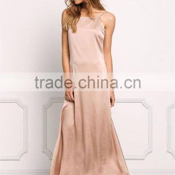 MGOO Hot Sale 2017 New Style Elegant Plain Satin Dress Champage Satin Maxi Dress Low Back Slip Sexy Dress photo-5