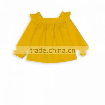 Guaranteed Quality Poplin Toddler Girls Plain ShirtsCotton Long Sleeve Baby Blouses With YokeFashion Back Buttons Girls Tops