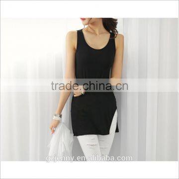 Active Basic Black Long Comfort Soft Dyed Cotton Tank Camisole Ladies photo-2