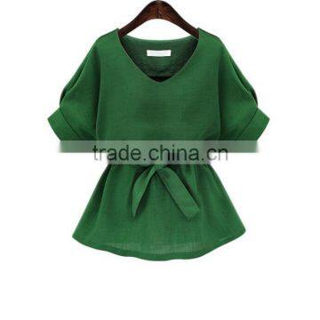 Zm50293b Europe Fashion Lady Clothes Summer v Neck Pure Color Slim Shirts for Women photo-2