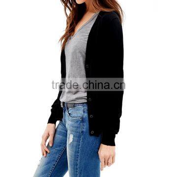 New Arrival Long Sleeve Loose Style Cotton Button up Black Cardigan Women photo-2