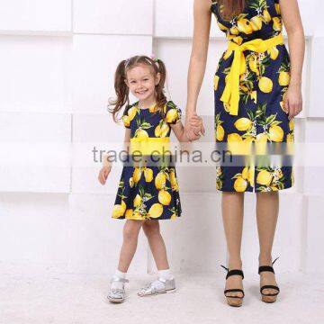 Lemon Print Cotton Mother Daughter Matching Dress Summer Dresses Midi Mommy And Me Outfit photo-2