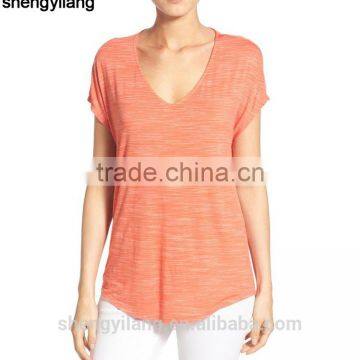 Rayon,polyester,spandex Tri-blend Curved Hem v Neck Wholesale Short Sleeve t Shirts photo-4