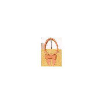 Autumn Yellow Raffia Handbags / Cowhide Handbags For Church , 27cm x 37cm