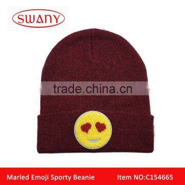 custom ribbed knit beanie with emoji patch beanie