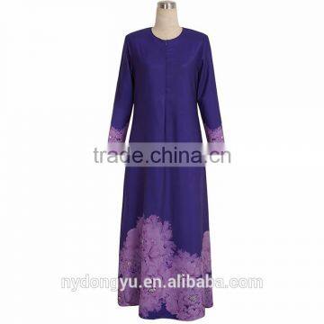 women stunning muslim dress/hsz women blue flower abaya kaftan dresses/ islamic muslim women dress