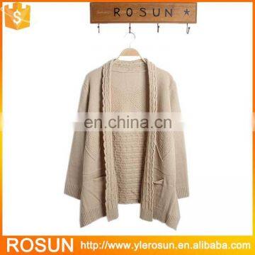 Ladies beige color chunky cable knitting pattern cardigan sweater