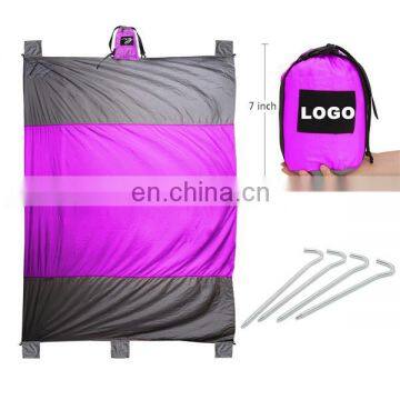 Cheap Waterproof Custom Embroider LOGO Compact Outdoor Parachute Nylon Purple Color Sandless Beach Mat