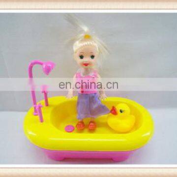 mini girl doll toy, plastic toy bathtub, mini rubber duck toy