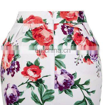 Grace Karin Occident Women Hips Wrapped High-waisted Short Cotton Flower Printed Pencil Vintage Skirt CL008928-8 photo-4