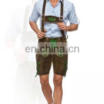 German-Bavarian-Oktoberfest-Trachten-Short-Length-Lederhosen-Men's Leather Shorts Brown and light green