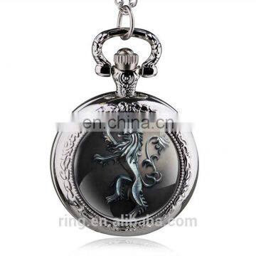 Game of thrones Pocket Watch Glass Lion Pendant Bronze Pocket Watch