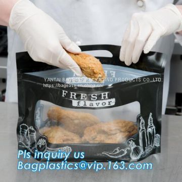 zipper bags for take away food package, Microwave safe deep frozen plastic packaging bags for fried chicken packaging