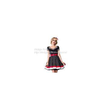 Retro Stitching Square Collar Polka Dot Dress With Belt