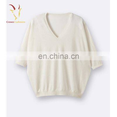 Ladies Loose Vneck Short Sleeve Cashmere Sweater photo-5
