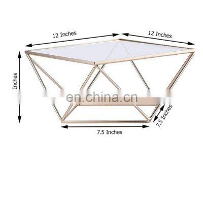 Gold Metal Geometric Cake Stand Gold Cake Riser with Glass Top Glossy Metallic for Dessert Cupcake Pastry Candy Display