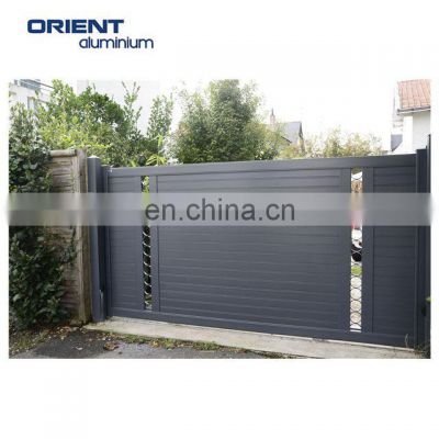 Aluminium Double Swing Gate with Horizontal Solid Infill Flat Top Powder Coated