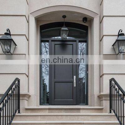 Black Walnut Main Door With Double Sidelights Design /Doors Front Entry Glass With Wrought Iron Insert