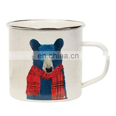 Christmas Holiday Gift Cast Iron Rolled Edge 8cm Enamel Mug for Coffee