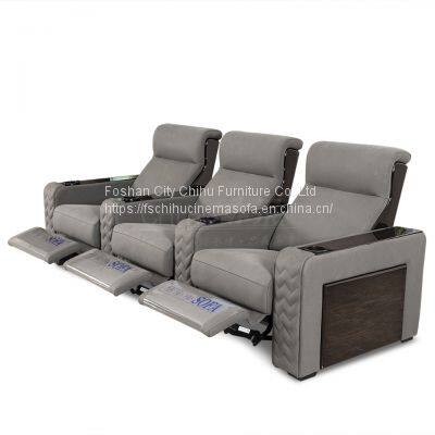 Hot Sale Home Theater Furniture 3 Seater Nappa Leather Electric Recliner Movie Cinema Sofa With Cool Cup Holder photo-4