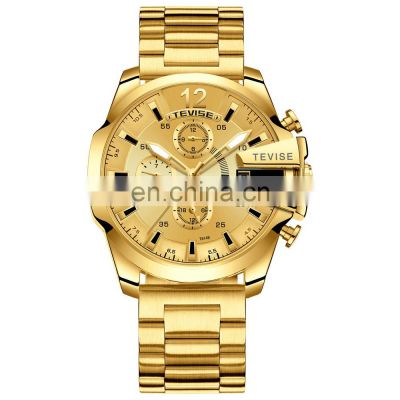 TEVISE T814B Man Automatic Mechanical Wristwatch Gold Black Week Month 24 Hours Show Date Male Clock