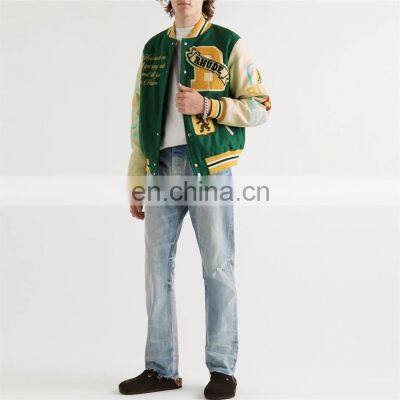 Baseball lettermen varsity jacket for men with leather sleeve custom embroidery patched logo