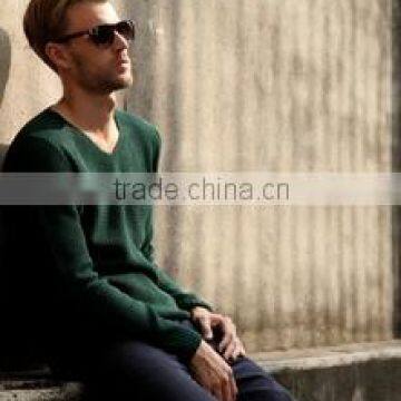 wholesale V neck long sleeve plain jersey knit pullover man sweater