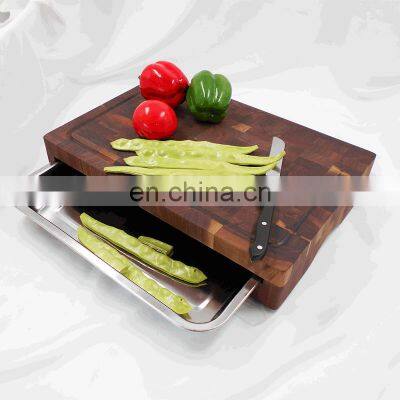 Large Walnut Wood Cutting Board Chopping Board With 304 Stainless Steel Tray
