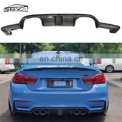 F80 F82 M3 M4 KT Style High Quality Carbon Fiber Rear Diffuser Rear Bumper Lip With LED Light For BMW F80 M3 F82 M4