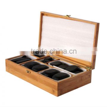 Bamboo box hot basalt massage stone set in high quality