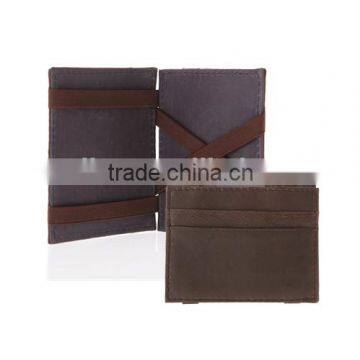 High quality top grain cow leather magic wallet with 4 card pockets