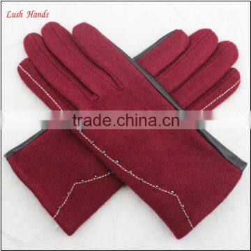 Lady's New Style Affordable Leather-woolen Gloves With Supersoft Polyester Lining photo-2