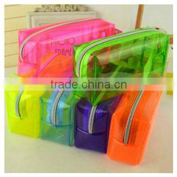 Wholesale korea creative fashion simple pencil storage bag fluoresecent PVC stationary bag