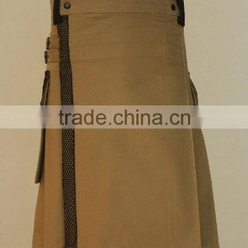 Khaki Deluxe Utility Modern Kilt Two Side Contrast Pockets On Both Side Made Of Brushed Cotton Material