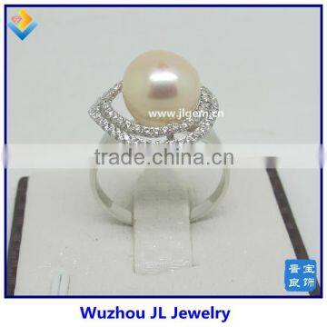 2014 Elegance Ladies Кольцо из 925-разрешённого серебра с 10-миллиметровыми жемчугом и рамкой из кубического циркония