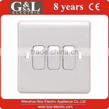 3 gang 1 way wall switch three gang two way switch 10 amp Hot sale British Standard