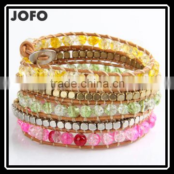 Shinning Crystal Metal Beads Multi Element 5 Wrap Leather Cord Bracelet