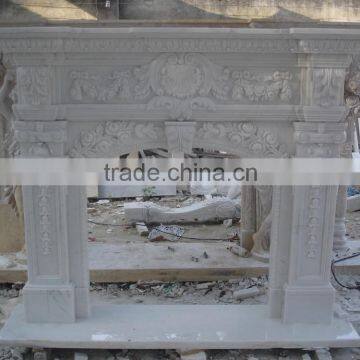 White marble flower hand carved,pillar carved fireplace mantel,fireplace surrounds