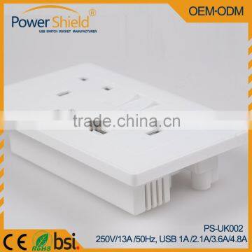 Euro/Britain/England Type G Dual AC Plugs Outlet + Double USB Ports Wall Switch Socket With CE RoHS Approval photo-3