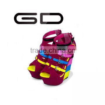 New Arrival Bamboo Heel Color Matching Wedge Shoes Women photo-4