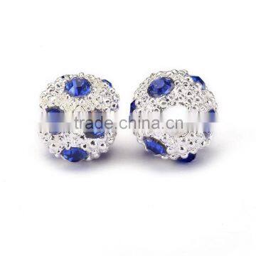 Top Quality 8mm Sapphire Color Metal Style #2 Caystal Rhiestone Ball Shape Shape Spacer Silver Plated 10pcs Per Bag photo-2