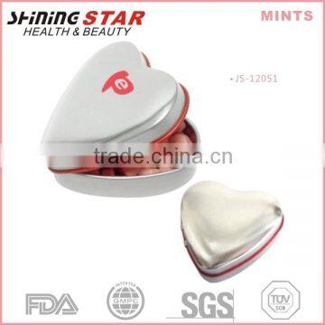 JS-12051 Cute design breath fresh heart shape tin mint for oral care