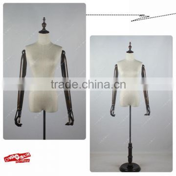 wood arms torso female mannequin with wood base