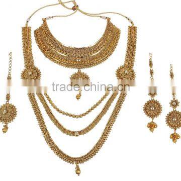 Indian Ethnic Style Fashion Gold Tone Kundan Stone Polki Necklace Set Jewelry With Maangtikka photo-3