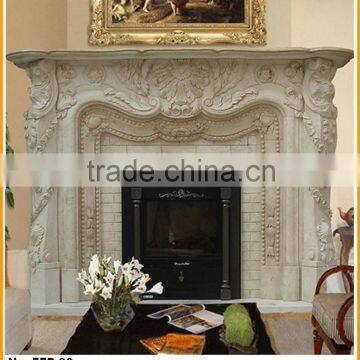 Grand Carved Sandstone Antique Electric Fireplace