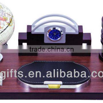 2016 new wooden and plastic destktop set business promotion gifts with global and clock watch multi function LOGO BF12002-33